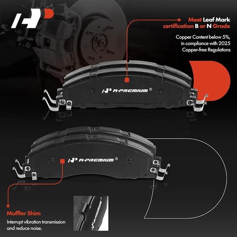 A-Premium Front and Rear Ceramic Disc Brake Pads Set Compatible with Select Dodge and Ram Models - Ram 2500, Ram 3500 2009-2010, 1500 2012, 2500, 3500 2011-2018, with Hardware, 8 Pcs in Saudi Arabia