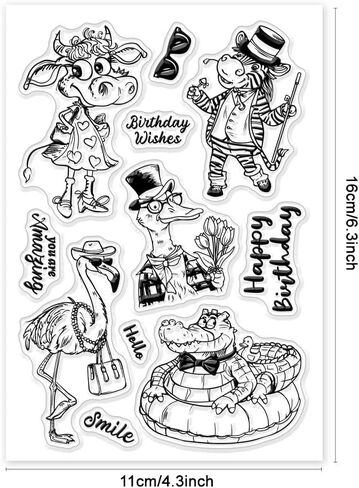GLOBLELAND Cartoon Birthday Animal Clear Stamps Mouse Dog Frog Elephant Cow Turtle Silicone Clear Stamp Seals Funny Animals Transparent Stamps for DIY Scrapbooking Cards Making Photo Album Journal in Saudi Arabia