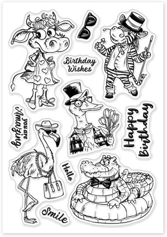 GLOBLELAND Cartoon Birthday Animal Clear Stamps Mouse Dog Frog Elephant Cow Turtle Silicone Clear Stamp Seals Funny Animals Transparent Stamps for DIY Scrapbooking Cards Making Photo Album Journal in Saudi Arabia