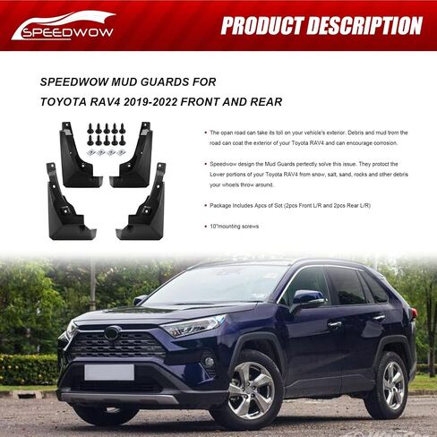 SPEEDWOW Mud Flaps Splash Guards Fit for 2016-2022 Toyota Tacoma with Fender Flares (Except SR Models),Front and Rear Mudflaps Splash Guards 4Piece/Set （No Drilling Required in Saudi Arabia