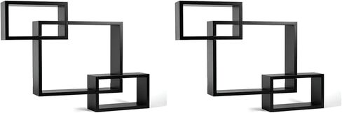 Melannco Interlocking Floating Wall Mount Shelves, Espresso, Set of 3 - 5091208 in Saudi Arabia