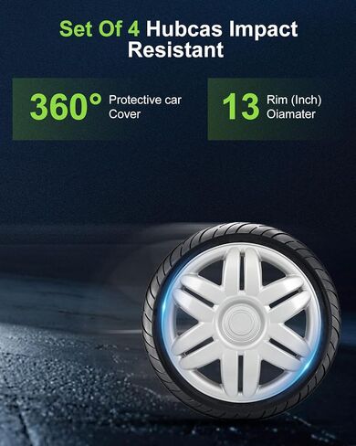 SCITOO 4-Pack Stylish & Tough 13" Silver Hubcaps, Compatible with Cars, Trucks, SUVs in Saudi Arabia