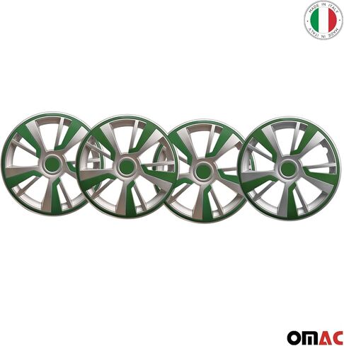 OMAC - رمادي مع أغطية محور خضراء مقاس 16 بوصة، مجموعة من 4 قطع، Tapas para Rines 16، أغطية عجلات ممتازة مقاس 16 بوصة، مجموعة أغطية حافة R16، ملحقات خارجية بديلة متينة للسيارة in Saudi Arabia