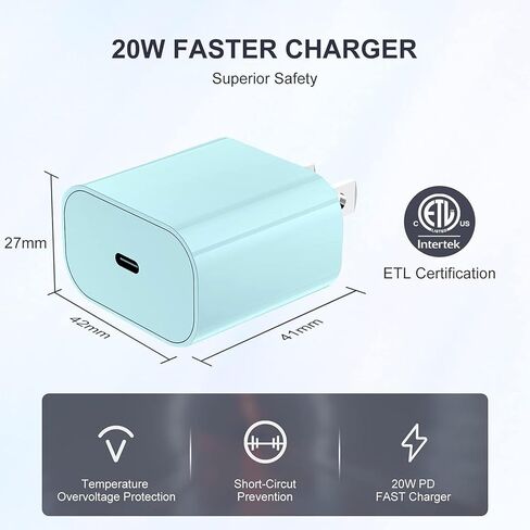 iPhone Fast USB C Charger Block, 20W PD Type C Charging Power Adapter Cube Brick Box, iPhone Wall Charger Plug for Apple iPhone 15 Pro Max/15 Plus/16/14 Pro/14 Plus/13 Pro/13/12 Mini/11, XS/XR/X/iPad in Kuwait