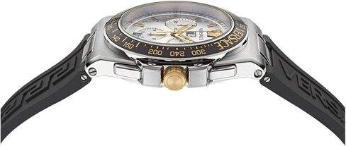Versace Greca Extreme Chrono Collection Luxury Mens Watch Timepieces with a Black Strap featuring a Stainless Steel Case and a Silver Dial in Saudi Arabia