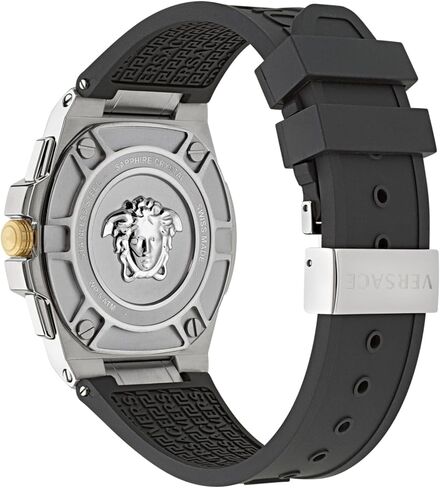 Versace Greca Extreme Chrono Collection Luxury Mens Watch Timepieces with a Black Strap featuring a Stainless Steel Case and a Silver Dial in Saudi Arabia