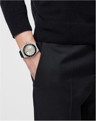Versace Greca Extreme Chrono Collection Luxury Mens Watch Timepieces with a Black Strap featuring a Stainless Steel Case and a Silver Dial in Saudi Arabia