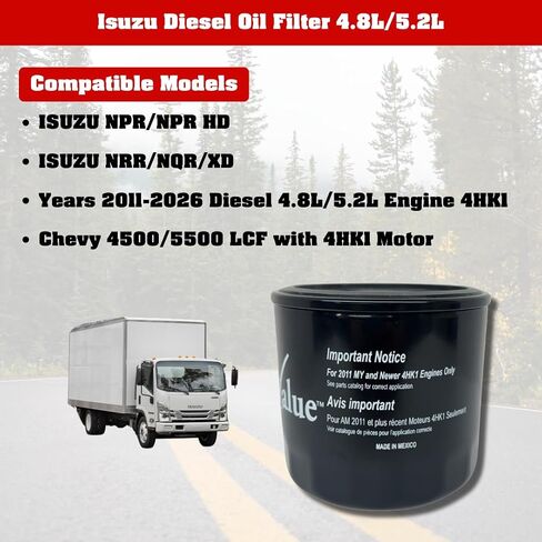 FleetValue Isuzu Diesel Oil Filter, part# 2-94654-200-0 or gm part#94654200, for 2011-2026 Isuzu 4HK1 Diesel 4.8L/5.2L (RJS, RQD) Engines, OEM Replacement, Fleet Maintenance, 1ct in Saudi Arabia