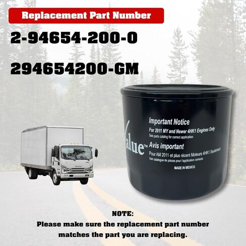 FleetValue Isuzu Diesel Oil Filter, part# 2-94654-200-0 or gm part#94654200, for 2011-2026 Isuzu 4HK1 Diesel 4.8L/5.2L (RJS, RQD) Engines, OEM Replacement, Fleet Maintenance, 1ct in Saudi Arabia