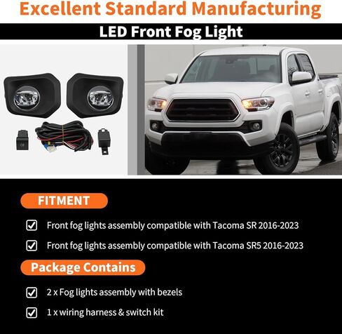 مجموعة مصابيح الضباب غير هالوجين متوافقة مع Tacoma SR SR5 2016-2023 مع حواف + مجموعة أسلاك + طقم مفاتيح + مصابيح الضباب H11 60W 12V in Saudi Arabia
