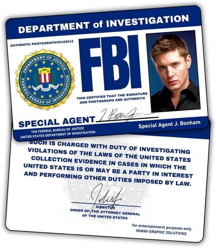 معرف ترخيص مكتب التحقيقات الفيدرالي الخارق للطبيعة وينشستر | نسخة طبق الأصل من ترخيص Dean FBI: مزدوج الجوانب/مكمل رائع للأزياء/الجودة الاحترافية: ملحق سيارة مضحك in Kuwait