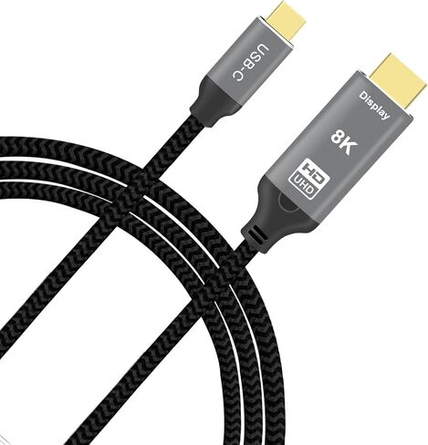كابل USB C إلى HDMI 2.1 8K [8K@30 هرتز، 4K@144 هرتز] سلك مجدول من الألومنيوم من النوع C إلى HDMI بطول 6.6 قدم - متوافق مع Thunderbolt 4/3 - عيد بصري 8K UHD المستقبلي - يدعم 48 جيجابت في الثانية/HDCP2.3/HDR in Kuwait