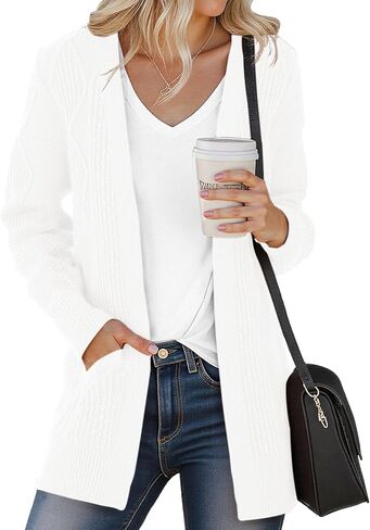VIISHOW Women Cable Knit Cardigan Sweater V Neck Open Front Chunky Cardigan with Pocket Sweater Coat for Fall and Winter in Saudi Arabia
