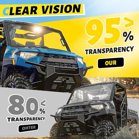 الزجاج الأمامي KUAFU متوافق مع 2015-2025 Polaris Ranger 500 570 Crew متوسطة الحجم Pro-Fit Cage Model Window PC كامل الزجاج الأمامي in Saudi Arabia