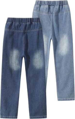 بنطال جينز للأولاد بخصر مطاطي متوسط ​​الطول ومغسول بطول كامل من قماش الدنيم المستقيم مقاس 3-12 سنة in Kuwait