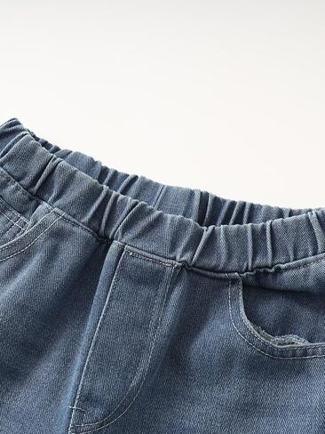 بنطال جينز للأولاد بخصر مطاطي متوسط ​​الطول ومغسول بطول كامل من قماش الدنيم المستقيم مقاس 3-12 سنة in Kuwait