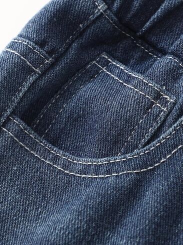 بنطال جينز للأولاد بخصر مطاطي متوسط ​​الطول ومغسول بطول كامل من قماش الدنيم المستقيم مقاس 3-12 سنة in Kuwait