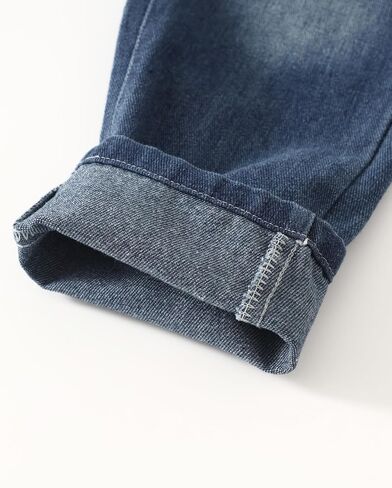 بنطال جينز للأولاد بخصر مطاطي متوسط ​​الطول ومغسول بطول كامل من قماش الدنيم المستقيم مقاس 3-12 سنة in Kuwait