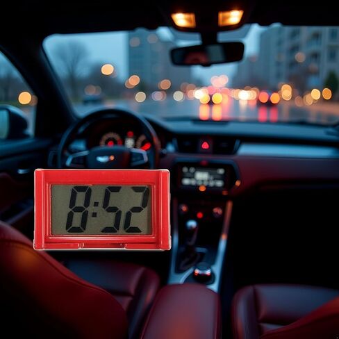 Red Car Dashboard Digital Clock,Vehicle Adhesive Clock with Jumbo LCD Time,Mini Automotive Stick On Watch for Car Truck Dashboard Lighting(ZS381) in Saudi Arabia