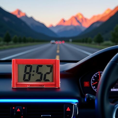 Red Car Dashboard Digital Clock,Vehicle Adhesive Clock with Jumbo LCD Time,Mini Automotive Stick On Watch for Car Truck Dashboard Lighting(ZS381) in Saudi Arabia