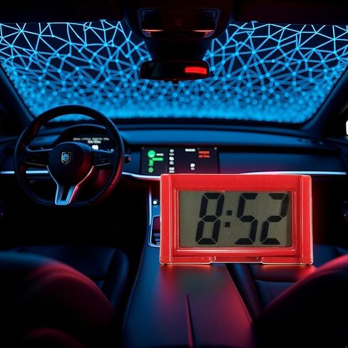 Red Car Dashboard Digital Clock,Vehicle Adhesive Clock with Jumbo LCD Time,Mini Automotive Stick On Watch for Car Truck Dashboard Lighting(ZS381) in Saudi Arabia