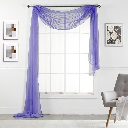 Empire Home 216" Long Sheer Window Valance/Scarf - Over 20 Colors! (Black) in Saudi Arabia