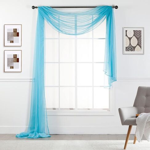 Empire Home 216" Long Sheer Window Valance/Scarf - Over 20 Colors! (Black) in Saudi Arabia