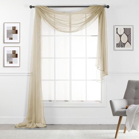 Empire Home 216" Long Sheer Window Valance/Scarf - Over 20 Colors! (Black) in Saudi Arabia