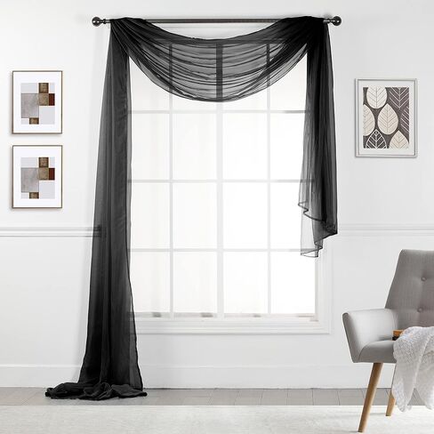 Empire Home 216" Long Sheer Window Valance/Scarf - Over 20 Colors! (Black) in Saudi Arabia