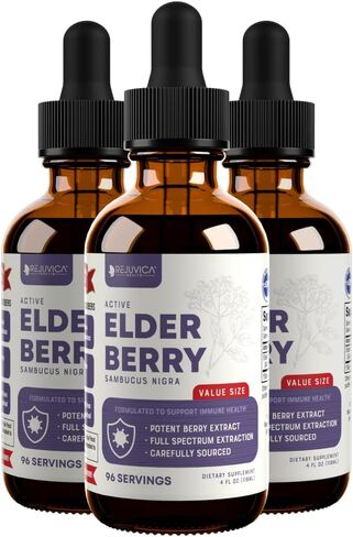 Rejuvica Health Active Elderberry - Advanced Elderberry Extract - Liquid Delivery for Better Absorption - Vegan Sugar Free Non GMO 4oz Value Size in Kuwait