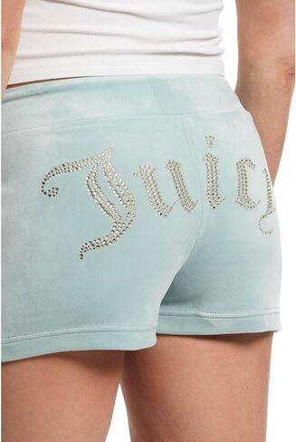 Juicy Couture Women's Velour Juicy Shorts with Back Bling, Pastel Turquoise in Saudi Arabia