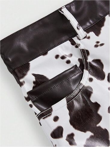 MakeMeChic المرأة حجم كبير السراويل القصيرة البقرة طباعة بولي Leather الجلود زمم ريترو كاوبوي شيك مايكرو السراويل in Saudi Arabia