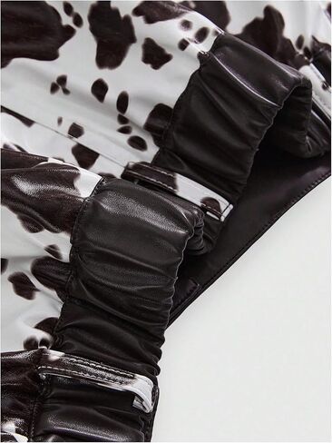 MakeMeChic المرأة حجم كبير السراويل القصيرة البقرة طباعة بولي Leather الجلود زمم ريترو كاوبوي شيك مايكرو السراويل in Saudi Arabia