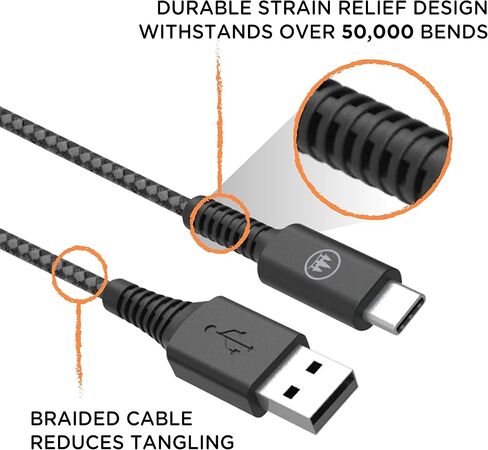 EcoSurvivor USB-A to Lightning Cable, 4 ft., Durable, Braided Cord, Tangle Free, Apple Certified, Compatible with iPhones, iPads, Macbooks, Black/Gray, 50% Charity Give Back, 37597 in Saudi Arabia