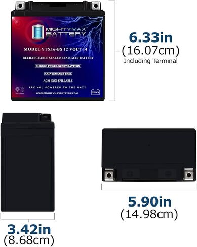 Mighty Max Battery YTX16-BS Battery for Kawasaki VN1500-D, E, N Vulcan Classic C90 XQ in Saudi Arabia