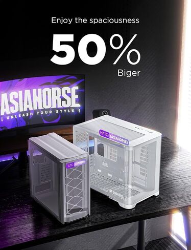 AsiaHorse ATX PC Case Dual Chamber 180° Full View Tempered Glass Gaming PC Case with Type-C Port, 360mm Radiator Support,RTX 40 Compatible, High Airflow Mid-Tower ATX PC Case. Perseus-White in Saudi Arabia