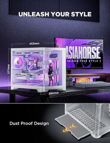 AsiaHorse ATX PC Case Dual Chamber 180° Full View Tempered Glass Gaming PC Case with Type-C Port, 360mm Radiator Support,RTX 40 Compatible, High Airflow Mid-Tower ATX PC Case. Perseus-White in Saudi Arabia