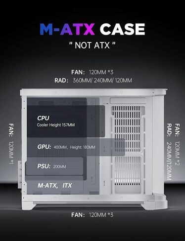 AsiaHorse ATX PC Case Dual Chamber 180° Full View Tempered Glass Gaming PC Case with Type-C Port, 360mm Radiator Support,RTX 40 Compatible, High Airflow Mid-Tower ATX PC Case. Perseus-White in Saudi Arabia