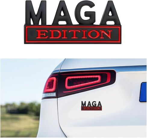 شعار السيارة MAGA Edition، ملصق معدني كامل مرتفع ثلاثي الأبعاد، ملصقات شخصية MAGA، لاصق قوي خارجي لتزيين جسم السيارة منقوش لسيارة شاحنة الدفع الرباعي (أسود وأحمر) in Saudi Arabia