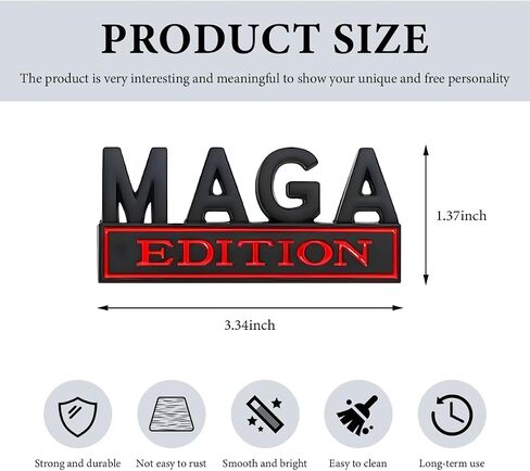 شعار السيارة MAGA Edition، ملصق معدني كامل مرتفع ثلاثي الأبعاد، ملصقات شخصية MAGA، لاصق قوي خارجي لتزيين جسم السيارة منقوش لسيارة شاحنة الدفع الرباعي (أسود وأحمر) in Saudi Arabia