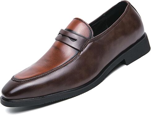 Men's Two-Tone Leather Penny Loafers Slip-On Dress Shoes for Office & Casual Soft Comfortable Moccasins in Kuwait