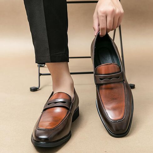 Men's Two-Tone Leather Penny Loafers Slip-On Dress Shoes for Office & Casual Soft Comfortable Moccasins in Kuwait