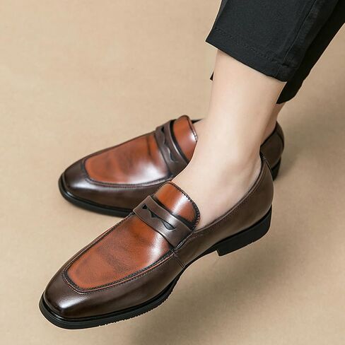 Men's Two-Tone Leather Penny Loafers Slip-On Dress Shoes for Office & Casual Soft Comfortable Moccasins in Kuwait