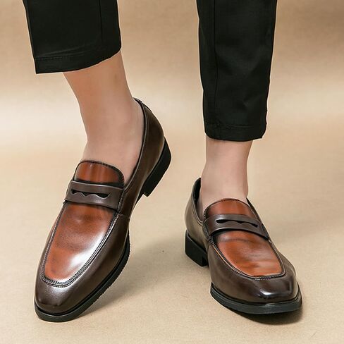 Men's Two-Tone Leather Penny Loafers Slip-On Dress Shoes for Office & Casual Soft Comfortable Moccasins in Kuwait