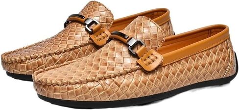 HOOENG Mens Loafers Shoe Moccasins Shoes Flat Heel Plaid PU Leather Flat Heel Anti-Slip Comfortable Fashion Prom Slip On in Saudi Arabia