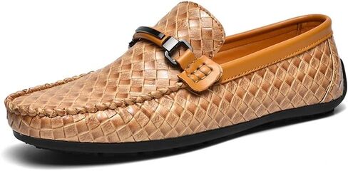 HOOENG Mens Loafers Shoe Moccasins Shoes Flat Heel Plaid PU Leather Flat Heel Anti-Slip Comfortable Fashion Prom Slip On in Saudi Arabia