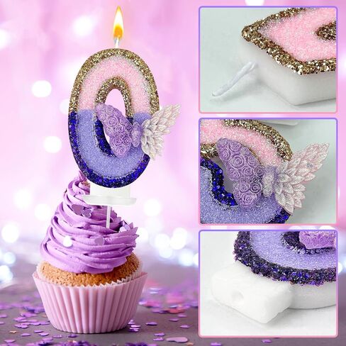 Purple Butterfly Number Candle，Butterfly Decorations for Cake，Butterfly Birthday Decorations，Large Pink and Purple Candle，Suitable for Birthdays, Anniversaries, Parties (Large Butterfly, 4) in Saudi Arabia