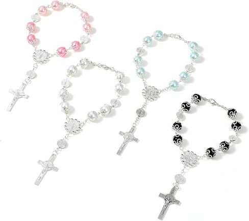 4 Pcs Car Rosary Cross Pendant Interior Car Accessories Rear View Mirror Cross Blessing Beads Decor Auto Rearview Catholic Rosary Hanging Charm for Woman Men Personalized Ornament in Saudi Arabia