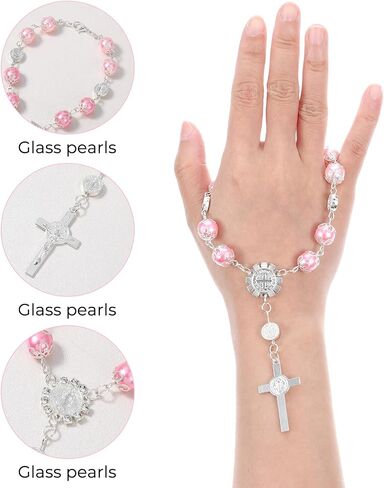 4 Pcs Car Rosary Cross Pendant Interior Car Accessories Rear View Mirror Cross Blessing Beads Decor Auto Rearview Catholic Rosary Hanging Charm for Woman Men Personalized Ornament in Saudi Arabia