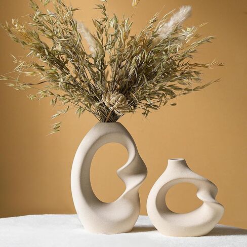 Modern White vase Set of 2,Pampas Grass Ceramic vases for Wedding Party,Aesthetic Flower Vase for Home Decor,Kitchen Tables,Living Room,Bedroom,Console,Wooden Shelf,Office,Coffee Decoration(2 Pcs) in Saudi Arabia